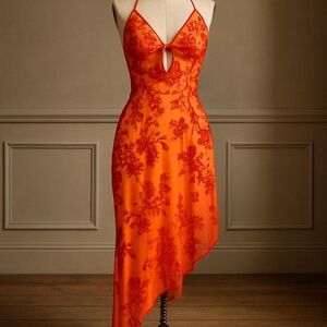 Vintage Vibrant Orange Beaded Dress